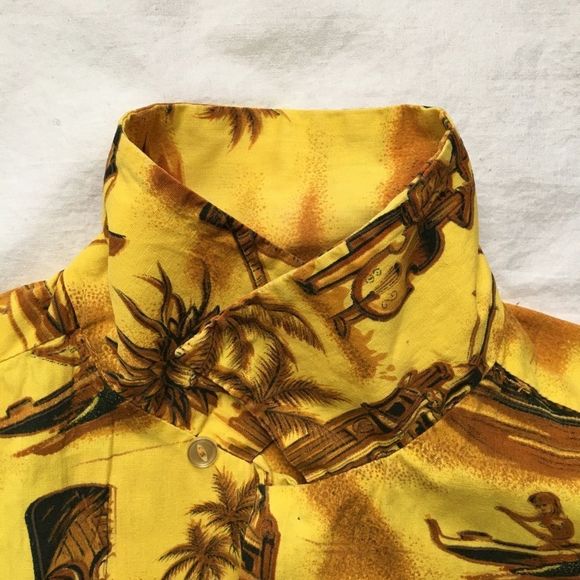 Vintage Fashions of Hawaii 1950s 1960s authentic yellow Hawaiian shirt medium - Picture 11 of 16
